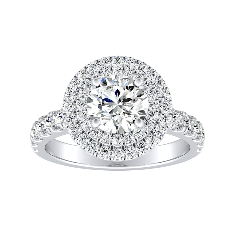 Round Diamond Double Halo French Cut Engagement Ring