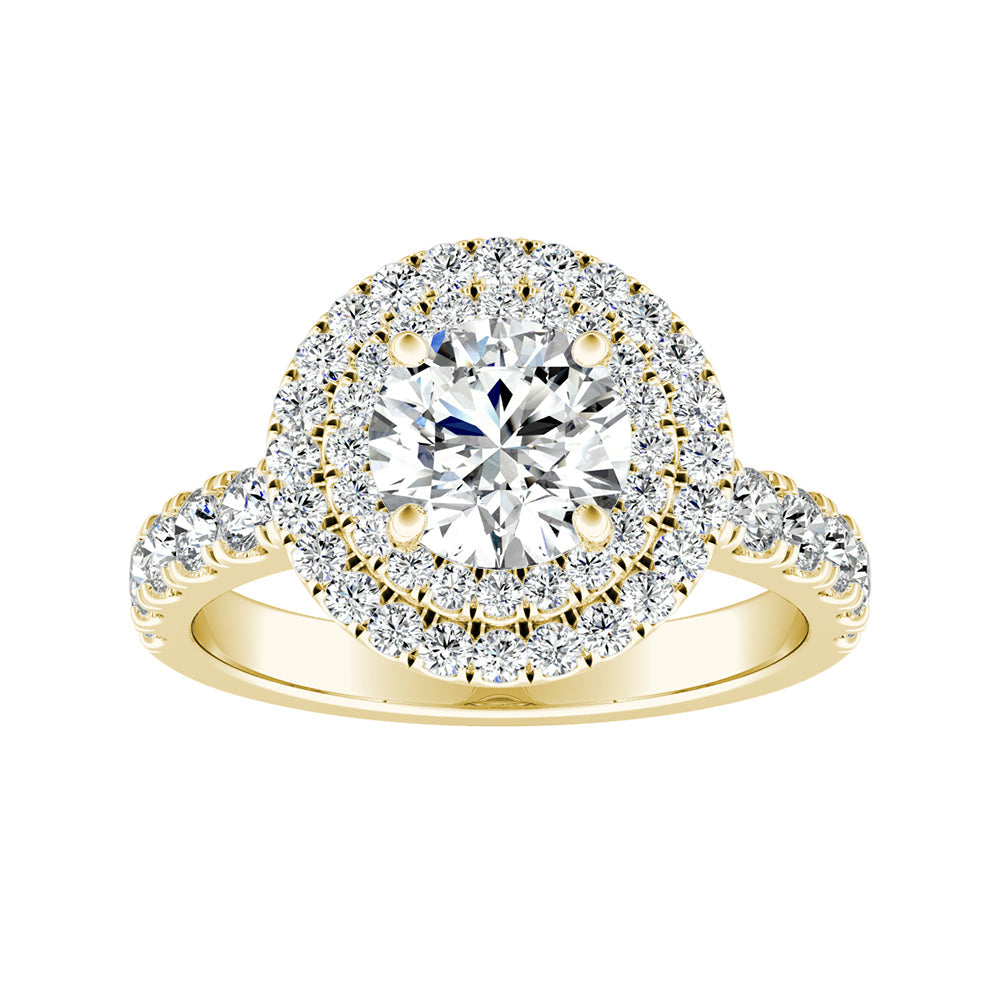 Round Diamond Double Halo French Cut Engagement Ring