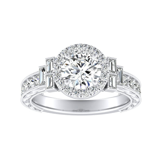 Round Diamond Halo Art Deco Inspired Engagement Ring