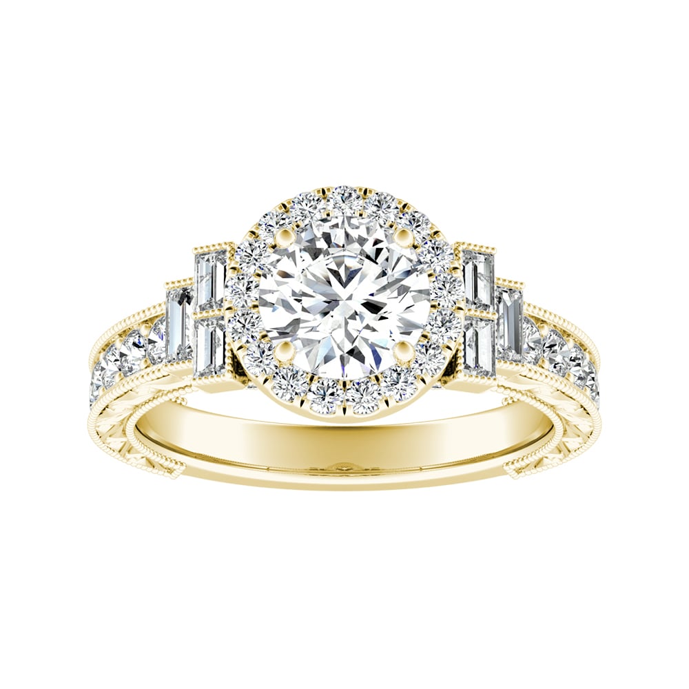 Round Diamond Halo Art Deco Inspired Engagement Ring