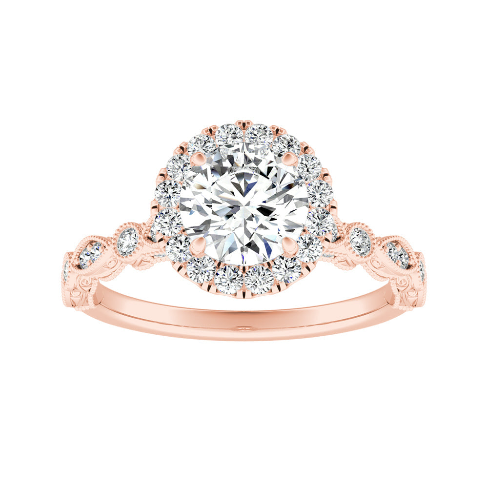 Round Diamond Halo Scalloped Engagement Ring