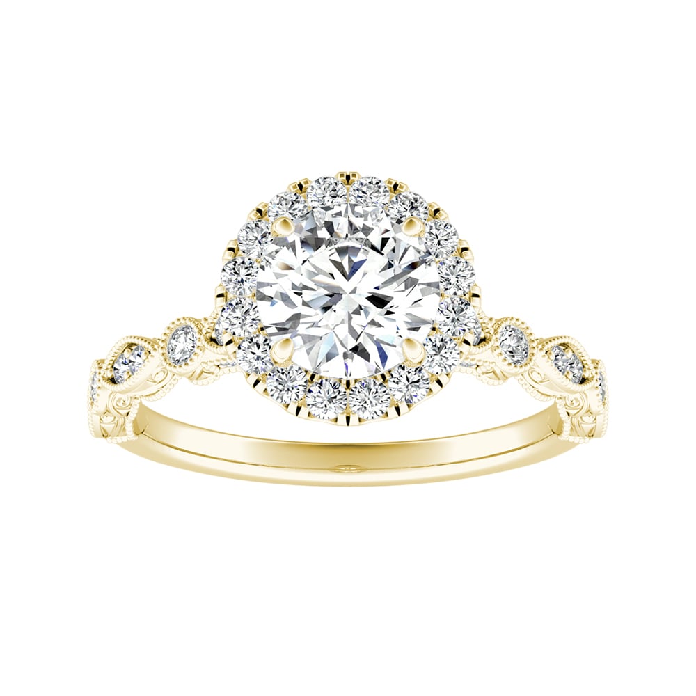 Round Diamond Halo Scalloped Engagement Ring