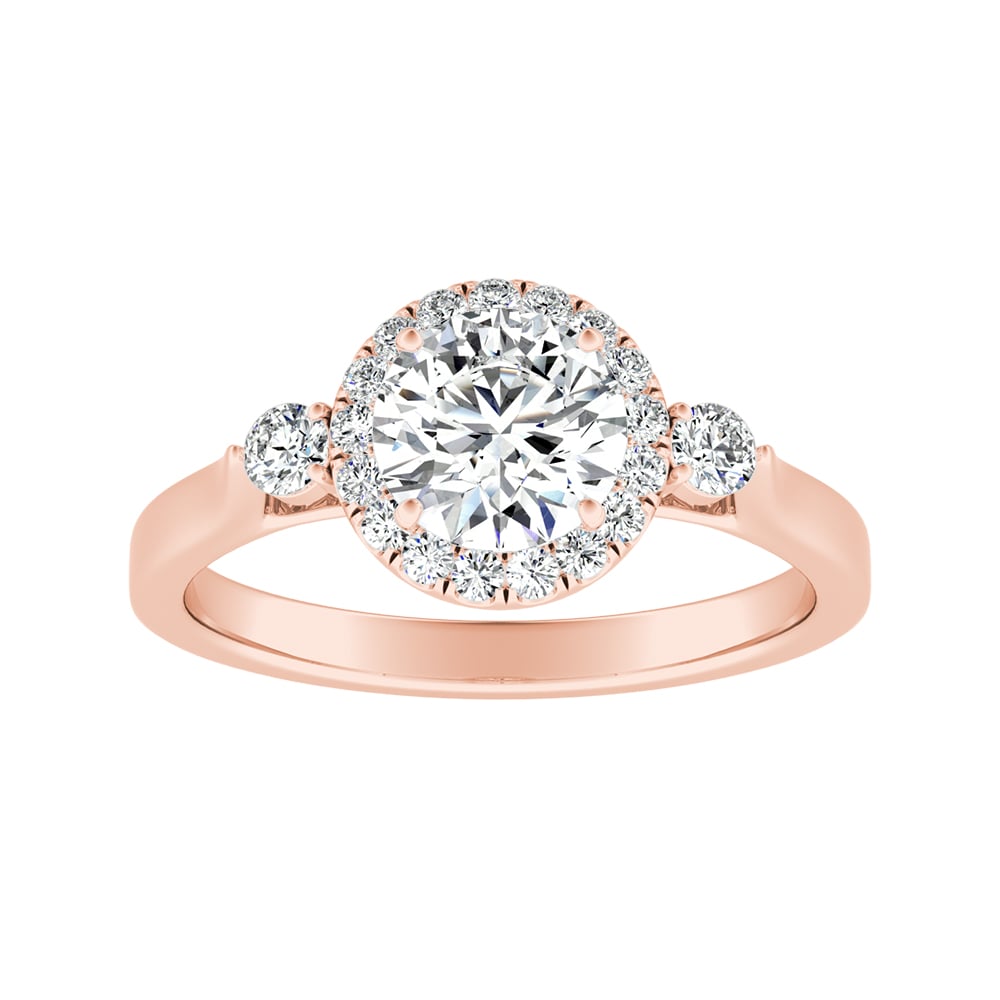 Round Diamond Halo Engagement Ring With Petite Diamond Accents