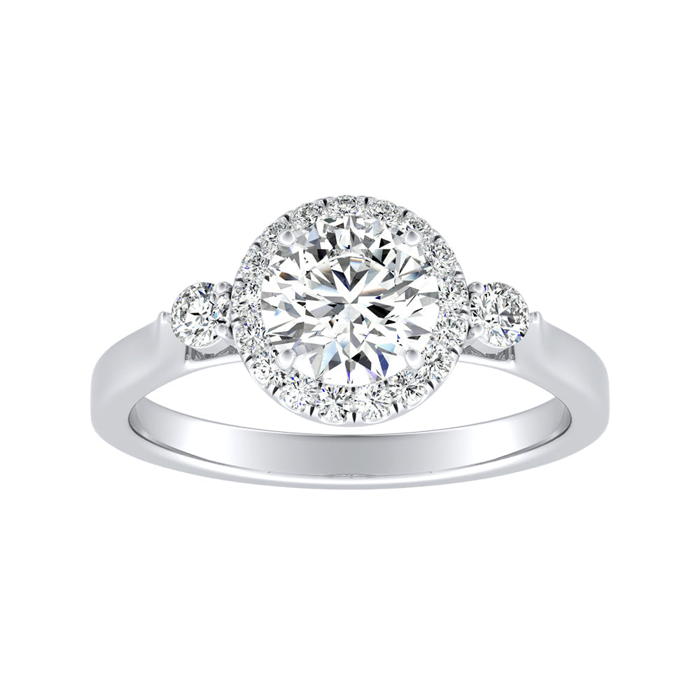 Round Diamond Halo Engagement Ring With Petite Diamond Accents