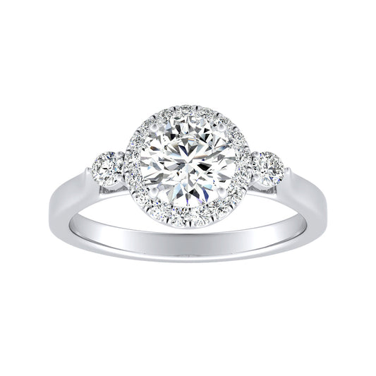 Round Diamond Halo Engagement Ring With Petite Diamond Accents
