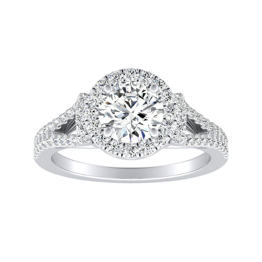 Round Diamond Halo Split Shank Engagement Ring