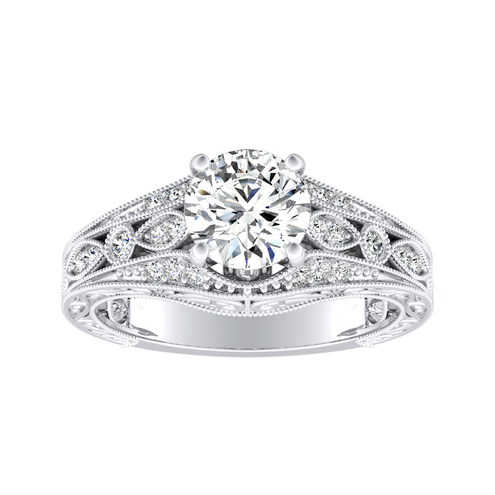 Round Diamond Vintage Art Deco Inspired Engagement Ring