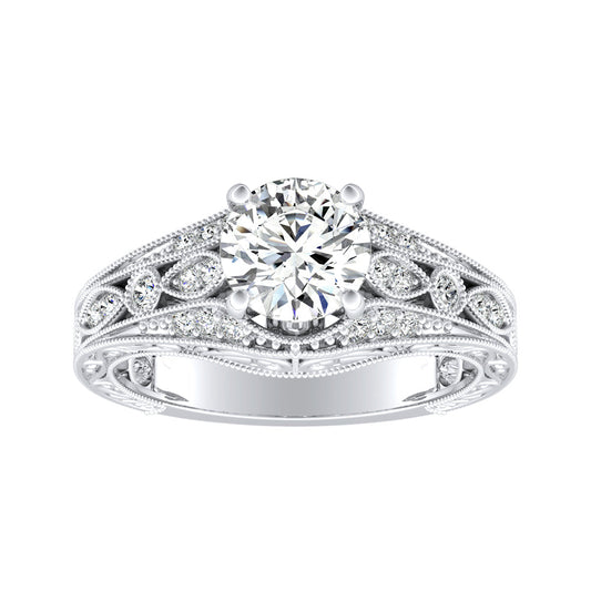 Round Diamond Vintage Art Deco Inspired Engagement Ring