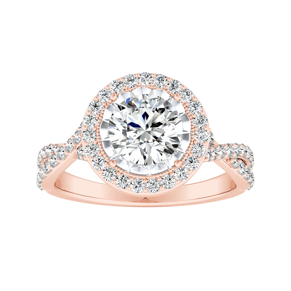 Round Diamond Halo Twisted Shank Engagement Ring