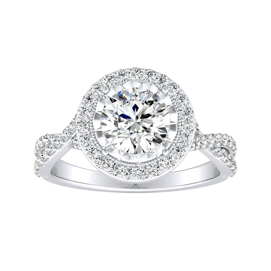 Round Diamond Halo Twisted Shank Engagement Ring