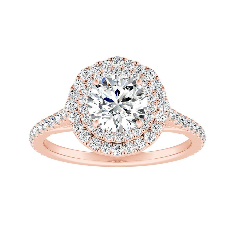 Round Diamond Double Halo Cathedral Engagement Ring
