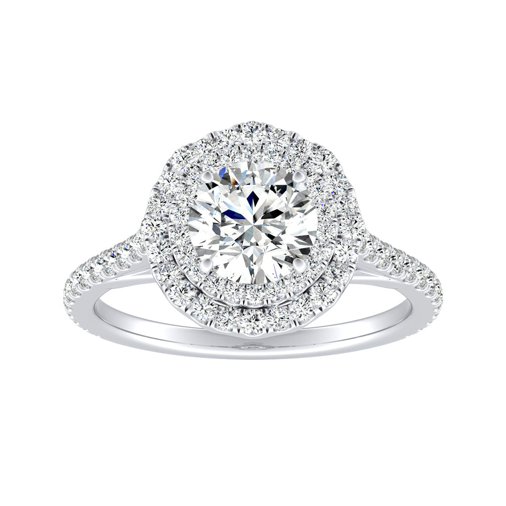Round Diamond Double Halo Cathedral Engagement Ring