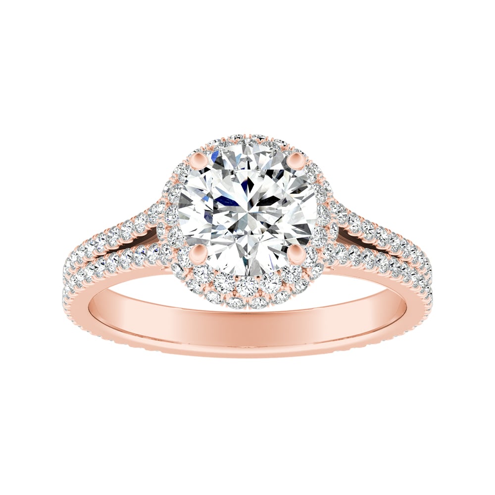 Round Diamond Double Halo Split Shank Engagement Ring