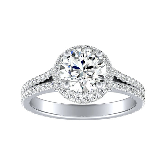 Round Diamond Double Halo Split Shank Engagement Ring