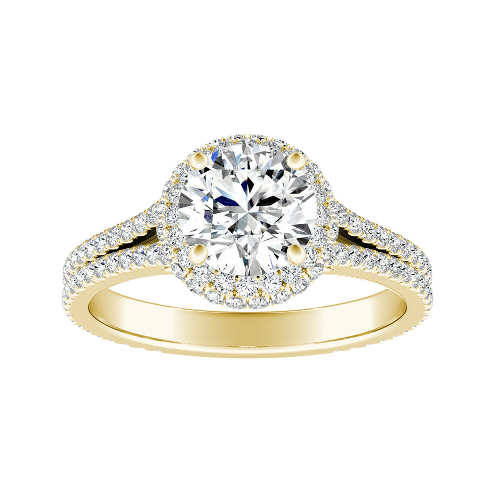 Round Diamond Double Halo Split Shank Engagement Ring