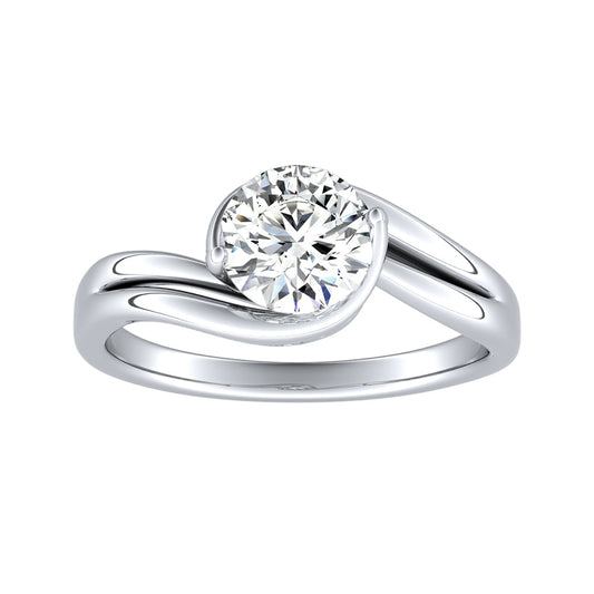 Round Diamond Wave Design Solitaire Engagement Ring