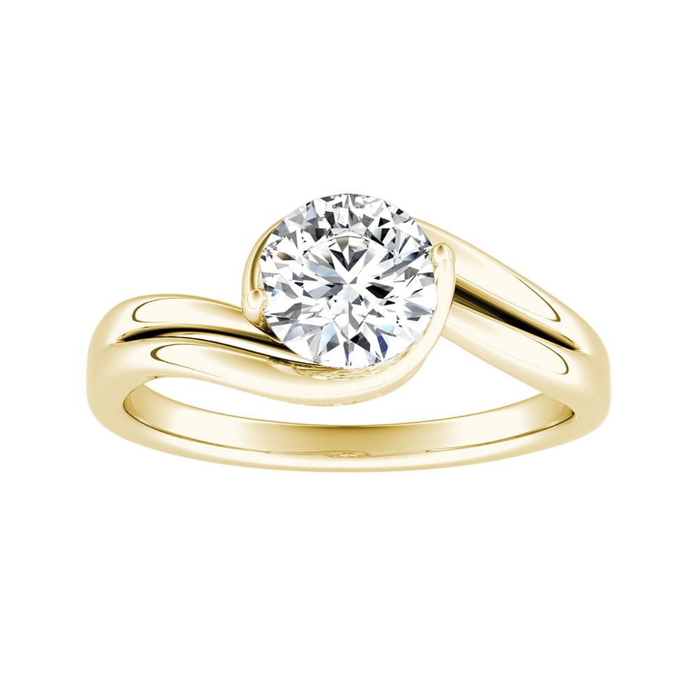 Round Diamond Wave Design Solitaire Engagement Ring