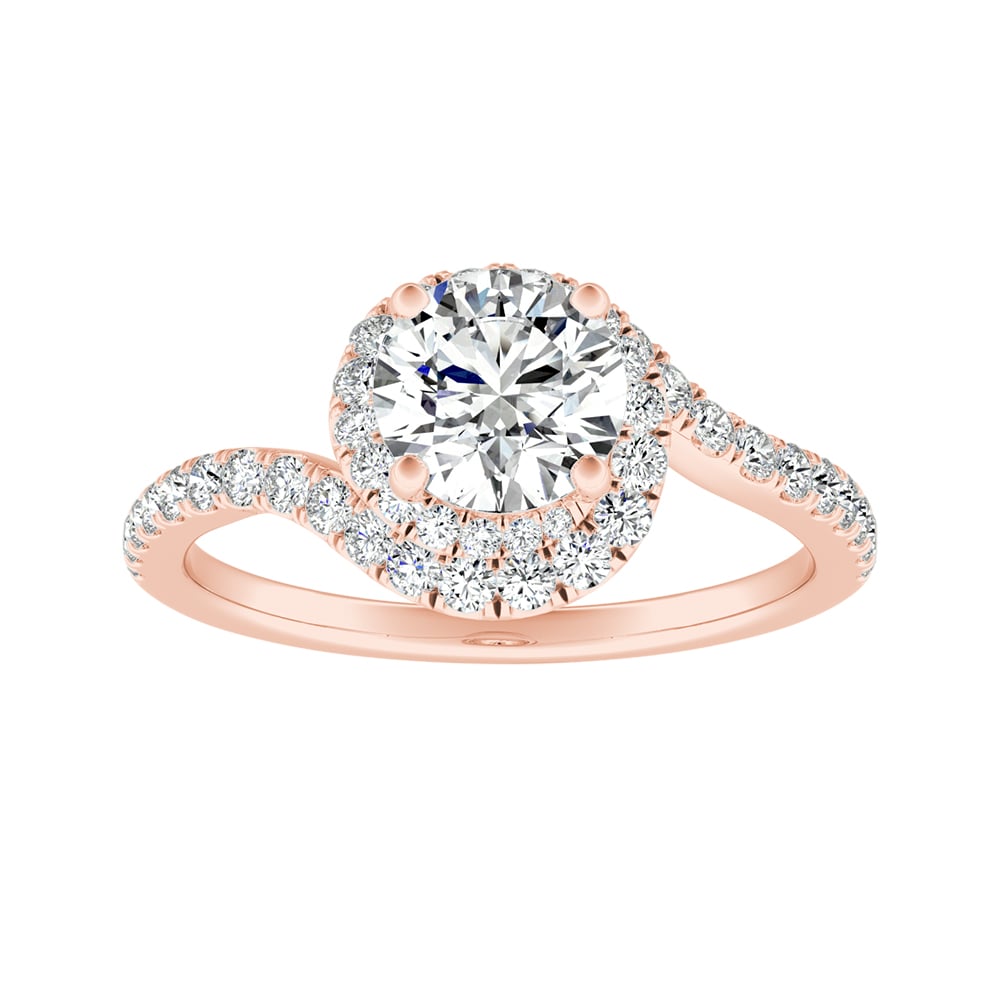 Round Diamond Swoop Halo Engagement Ring With Pave Accents