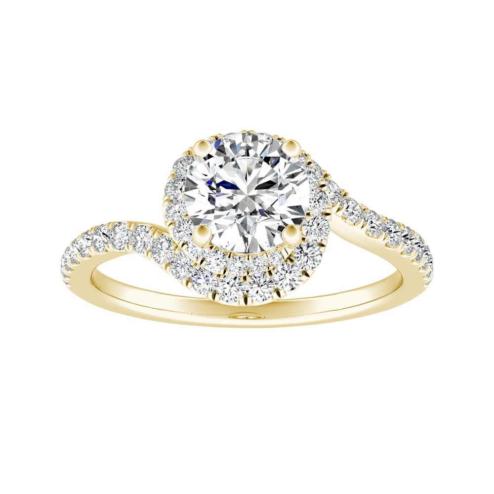 Round Diamond Swoop Halo Engagement Ring With Pave Accents
