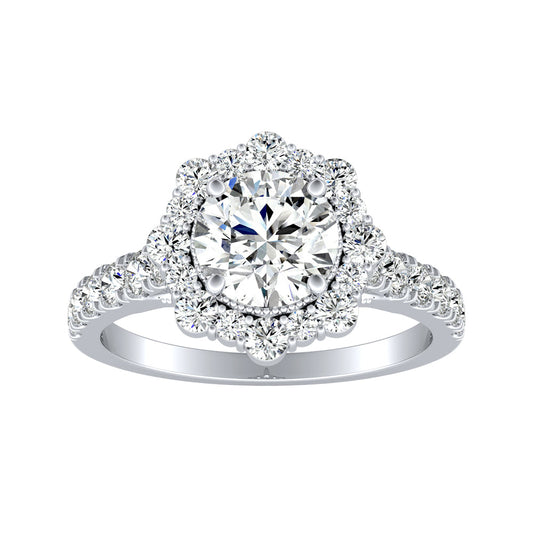 Round Diamond Engagement Ring With Floral Inspired Halo