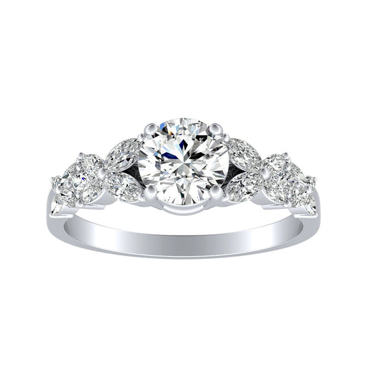 Round Diamond Luxe Marquise Accented Engagement Ring