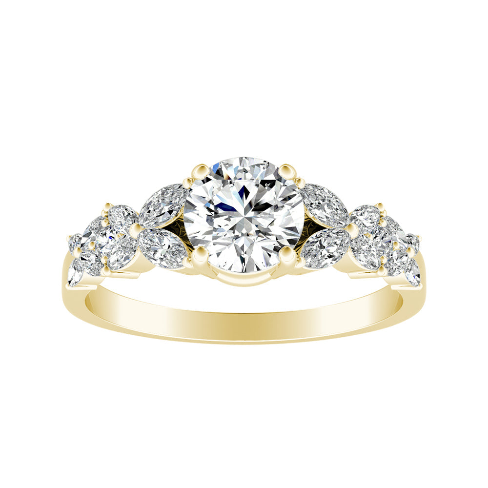 Round Diamond Luxe Marquise Accented Engagement Ring