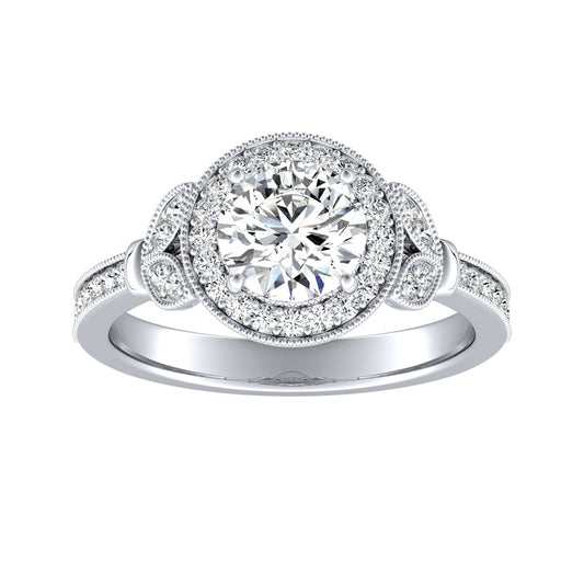 Round Diamond Bezel Halo Vintage Floral Inspired Engagement Ring