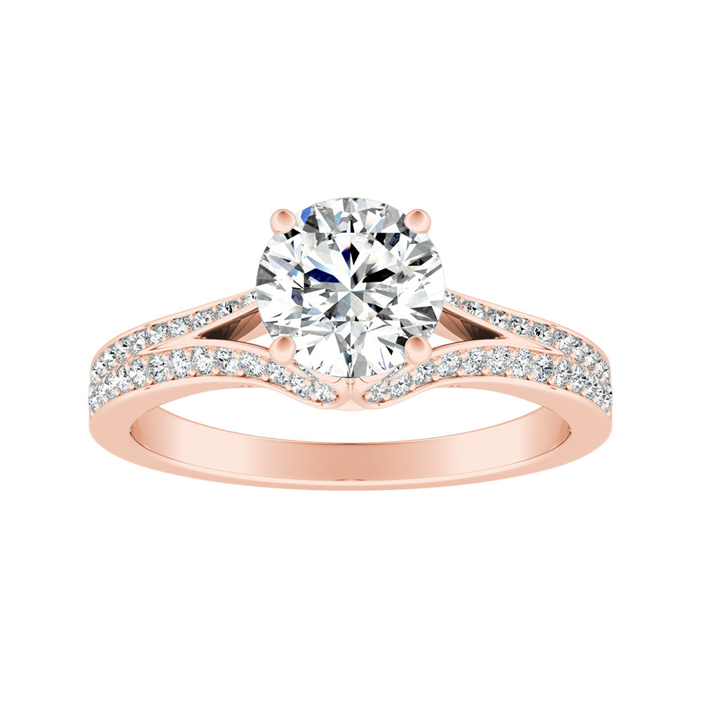 Round Diamond Split Shank Nature Inspired Engagement Ring