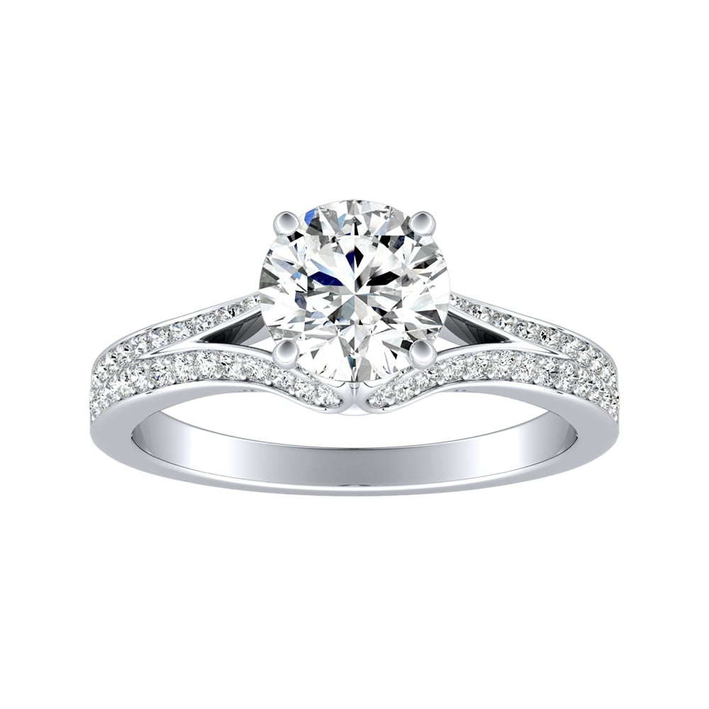 Round Diamond Split Shank Nature Inspired Engagement Ring