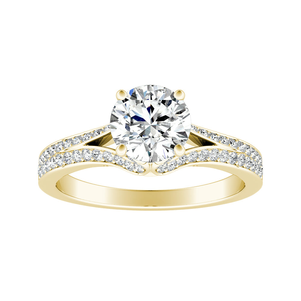 Round Diamond Split Shank Nature Inspired Engagement Ring