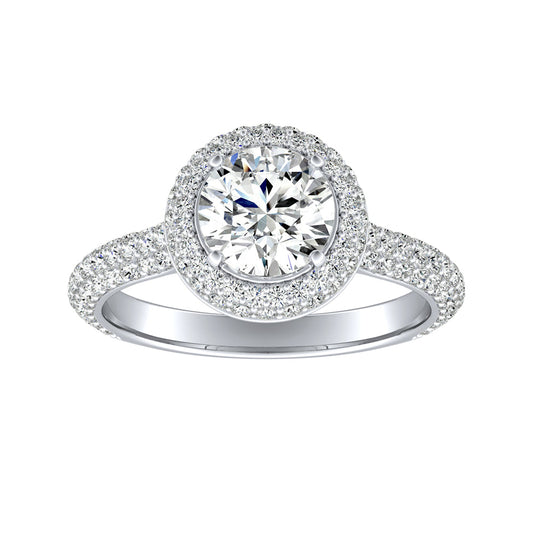 Round Diamond Halo Micropave Engagement Ring