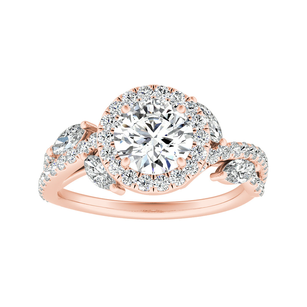 Round Diamond Halo Twisted Pave Vine Engagement Ring