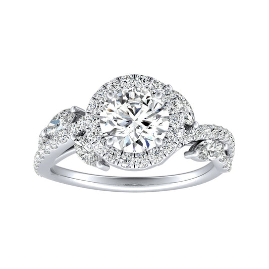 Round Diamond Halo Twisted Pave Vine Engagement Ring