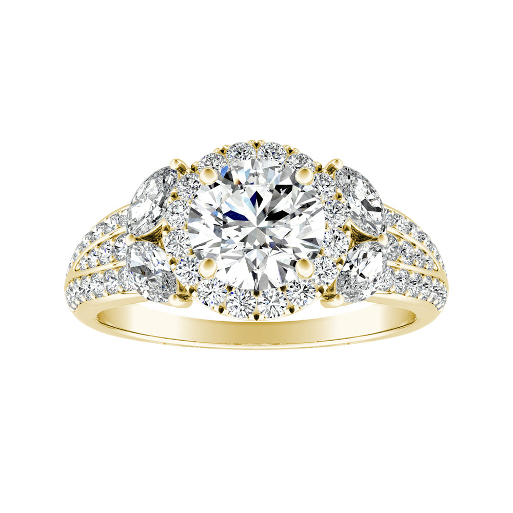 Round Diamond Nature Inspired Engagement Ring With Marquise Accents and Micropave