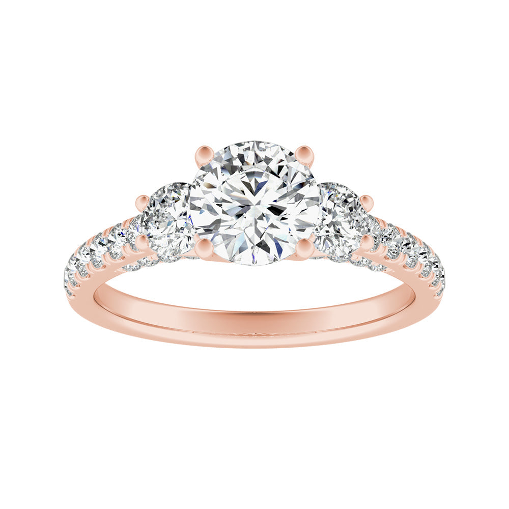 Round Diamond Three Stone Engagement Ring With Pave Accents