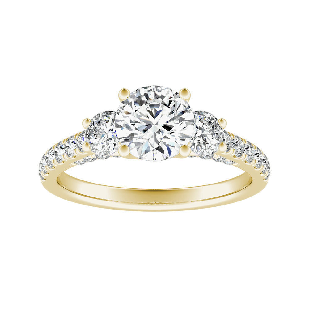 Round Diamond Three Stone Engagement Ring With Pave Accents