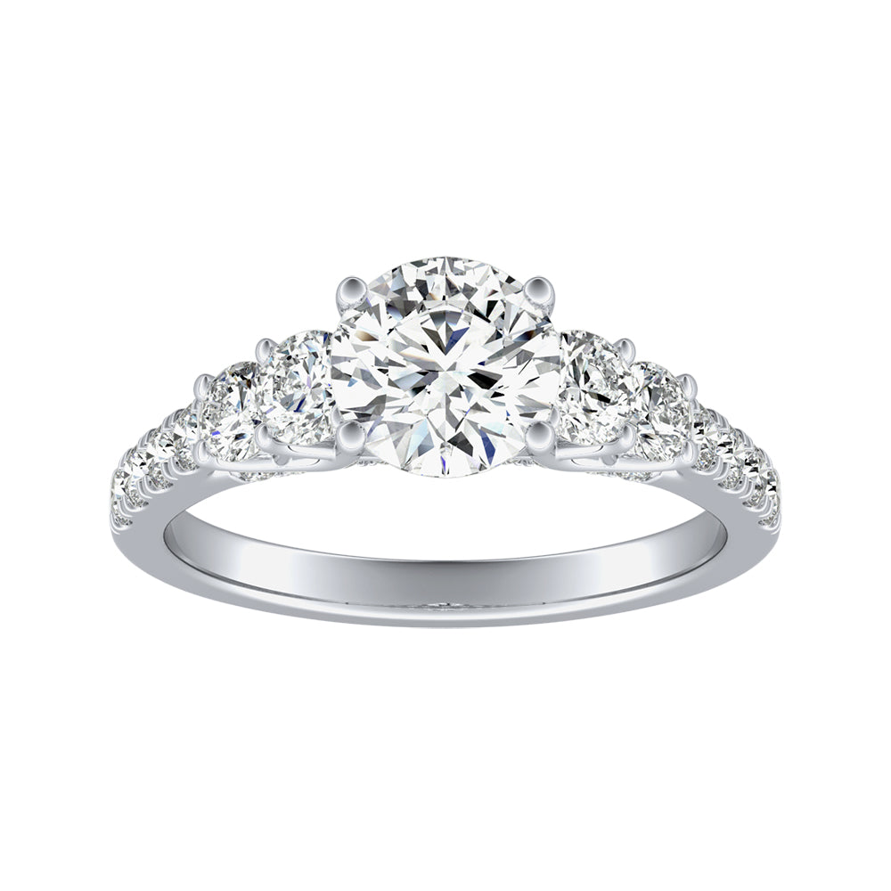 Round Diamond Five Stone Engagement Ring With Pave Accents