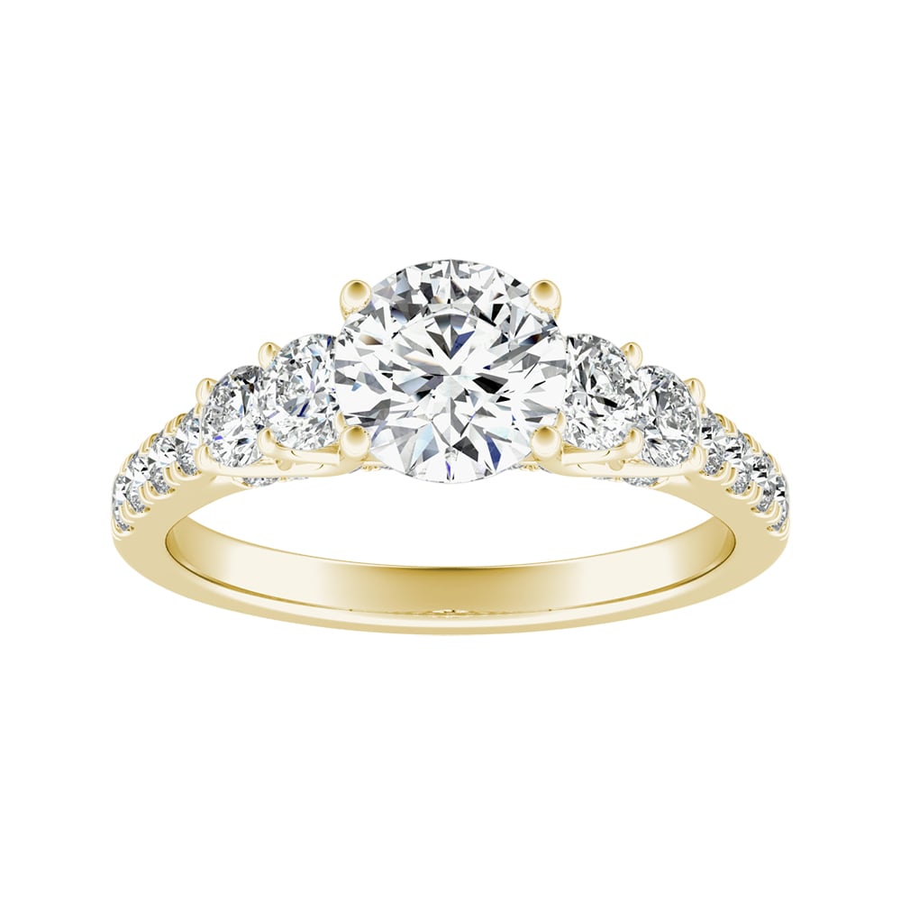 Round Diamond Five Stone Engagement Ring With Pave Accents