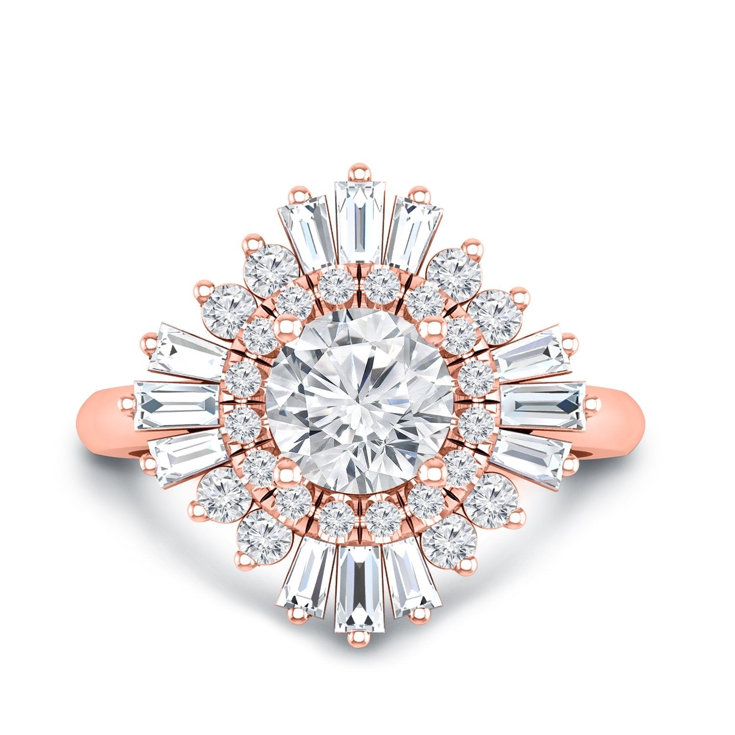 Round Diamond Halo Ballerina Engagement Ring