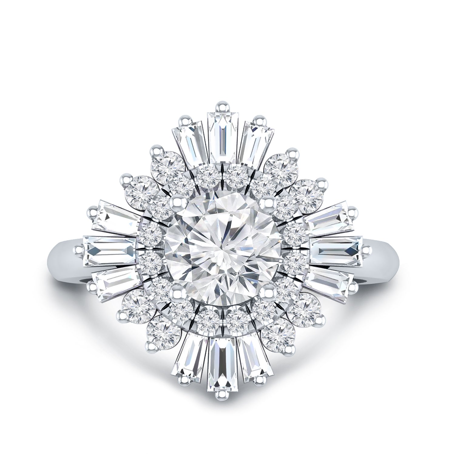 Round Diamond Halo Ballerina Engagement Ring