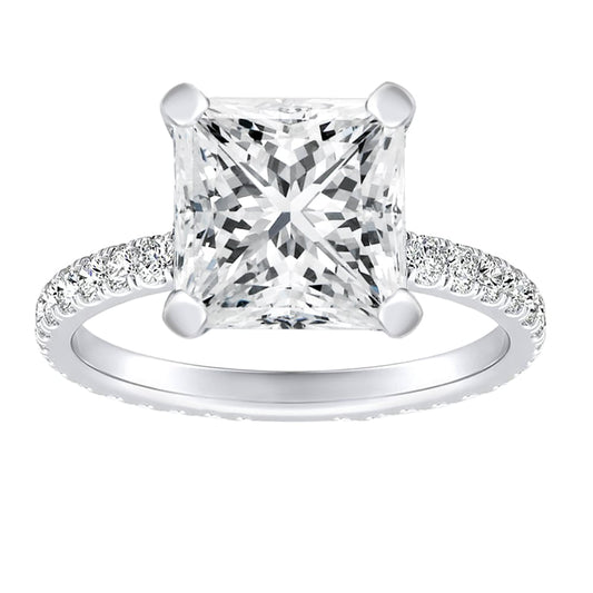 Princess Cut Engagement Ring With French Cut Pave Diamonds 3/4 Eternity