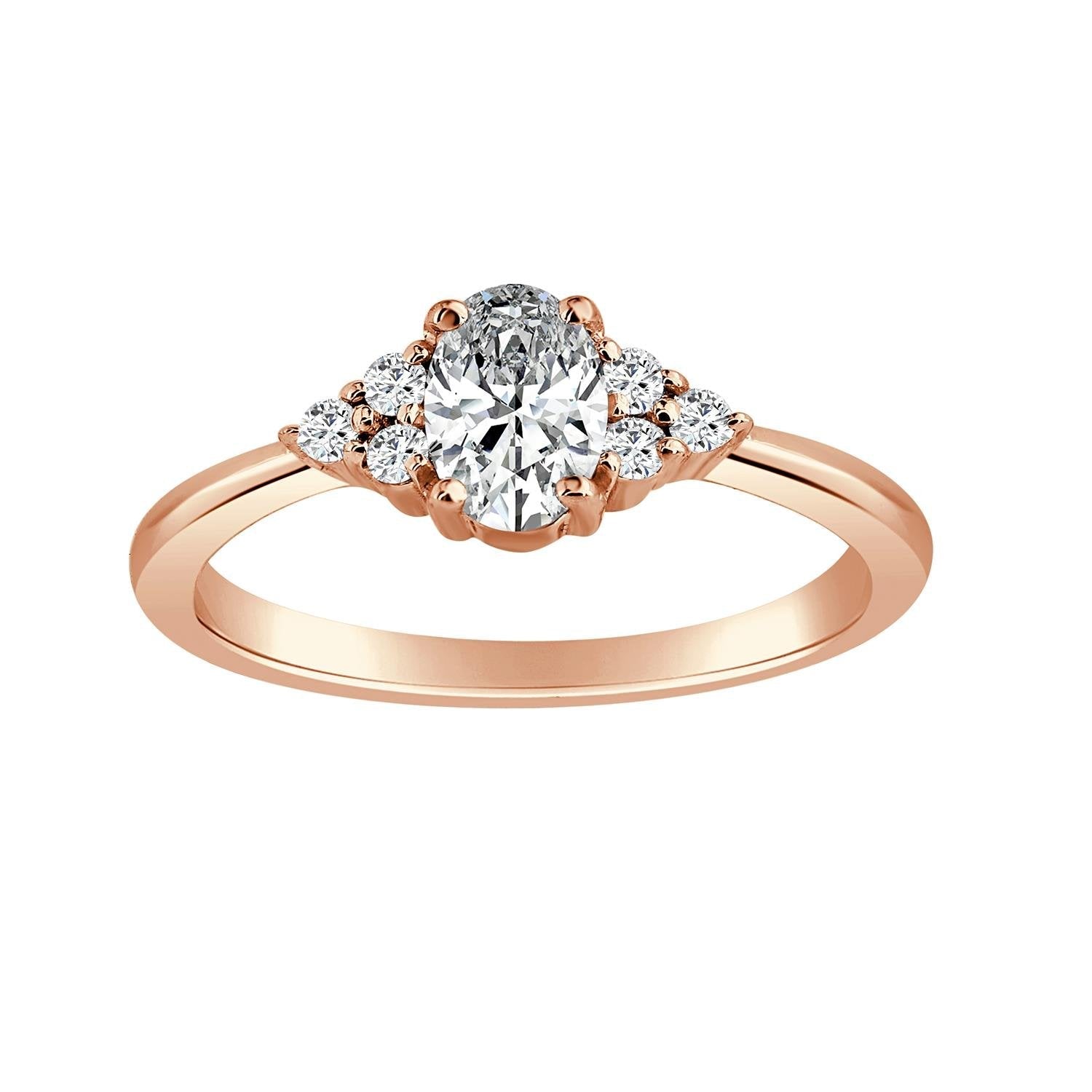 Oval Diamond Engagement Ring With Diamond Cluster Accents