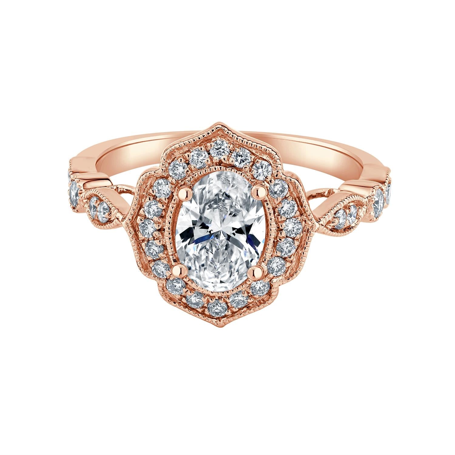 Oval Diamond Antique Inspired Halo Engagement Ring