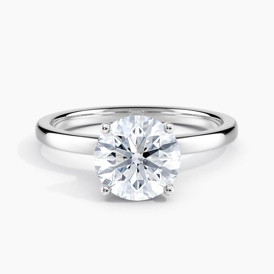 Round Diamond Ribbon Hidden Halo Solitaire Engagement Ring