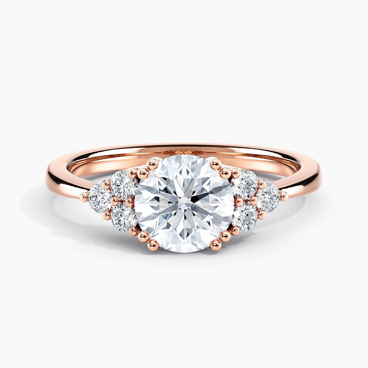 Round Diamond Engagement Ring With Diamond Cluster Accents