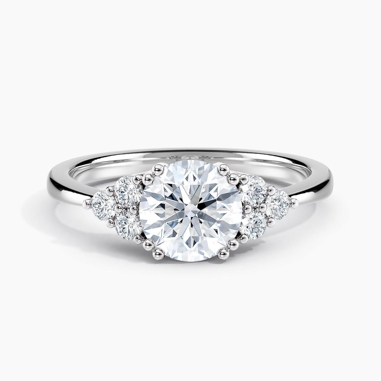 Round Diamond Engagement Ring With Diamond Cluster Accents