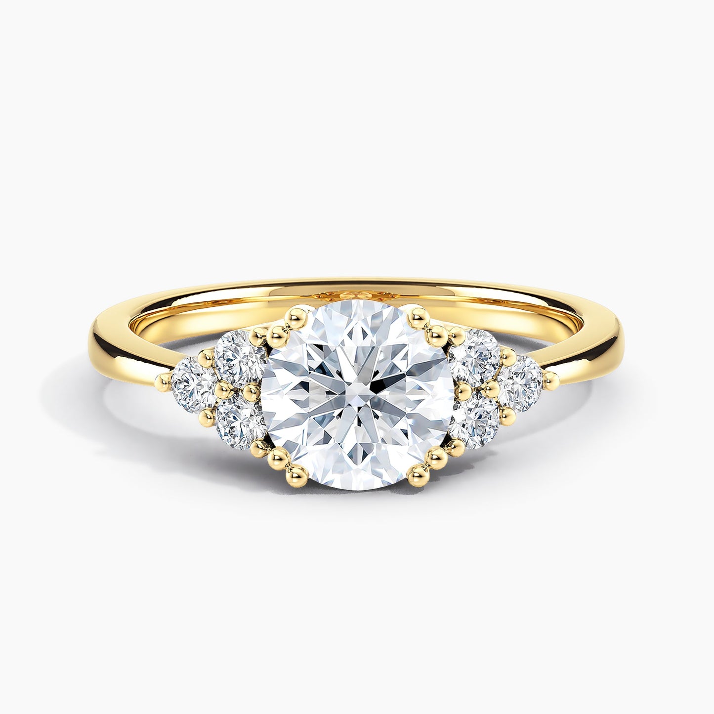 Round Diamond Engagement Ring With Diamond Cluster Accents