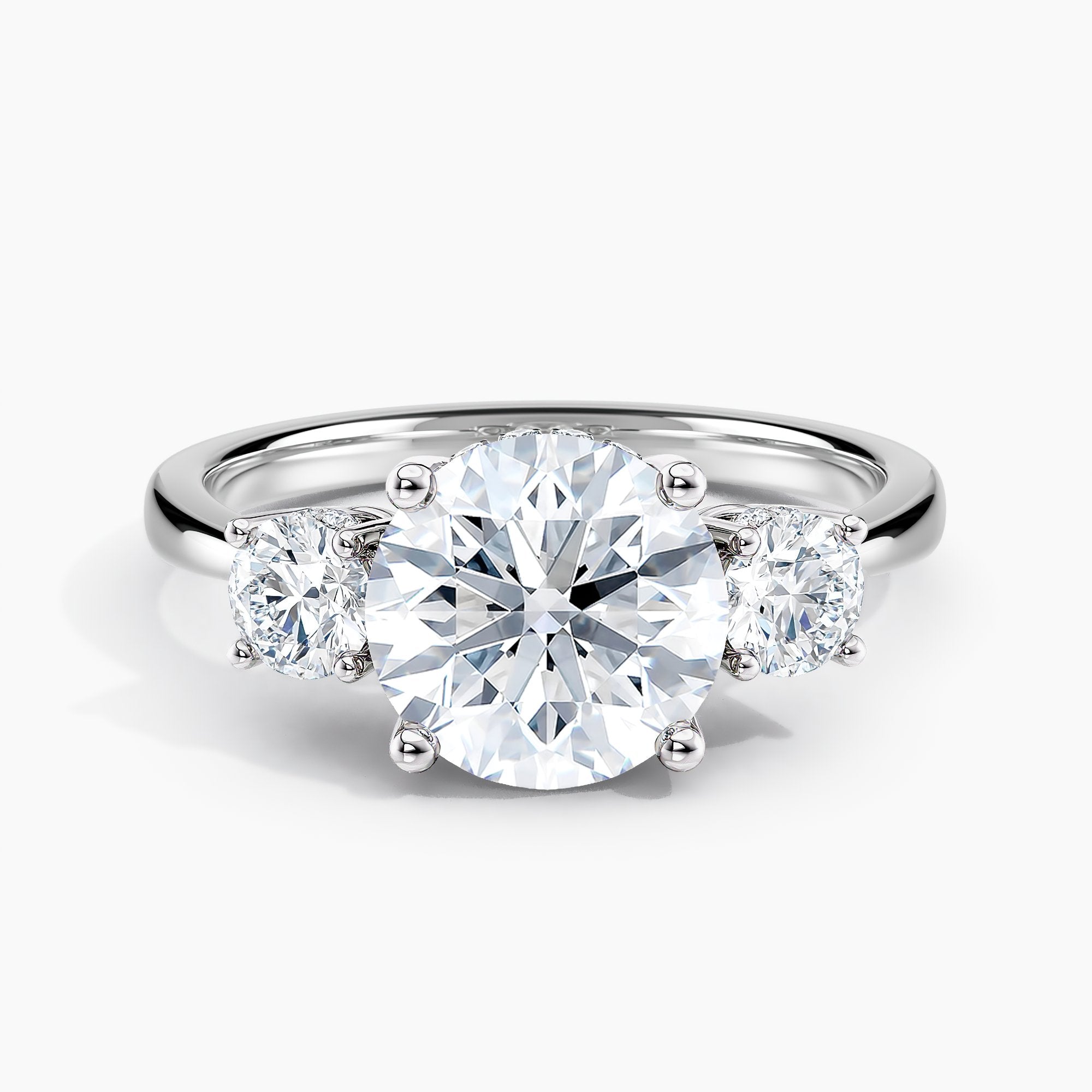Round Diamond Three Stone Engagement Ring