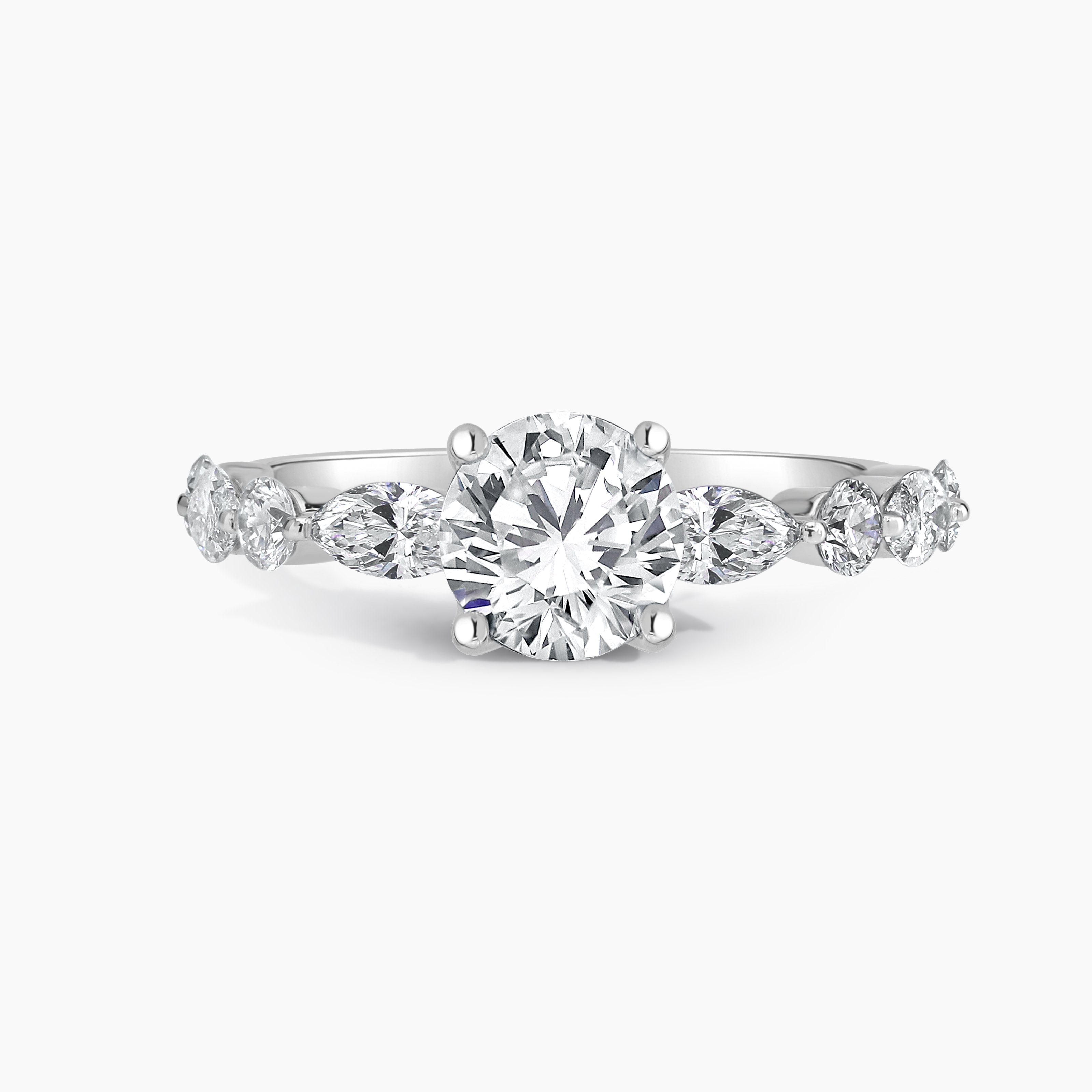 Round Diamond Engagement Ring With Marquise And Round Diamonds