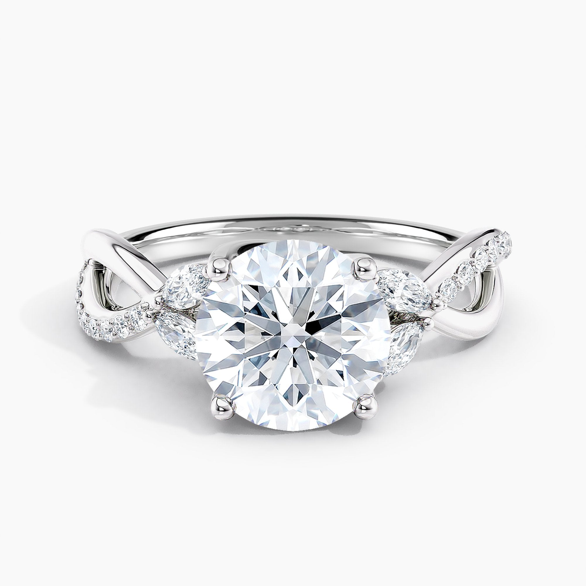 Round Diamond Infinity Design Engagement Ring With Pave Accents